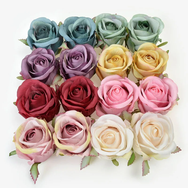 1pcs new artificial flower high quality silk rose head wedding home Christmas decoration diy flower wall scrapbook gift box