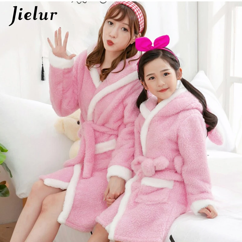 Jielur, коралловый бархатный халат, женский,, мультяшный, милый, теплый, с капюшоном, женский халат, зима, банные халаты, халаты, Badjas