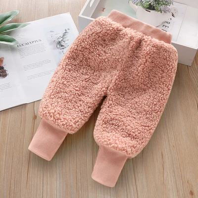 Baby Girls Pants thick warm fleece kids winter clothes Children trousers for boys pants toddlers 80~120 fashion solid - Цвет: pink
