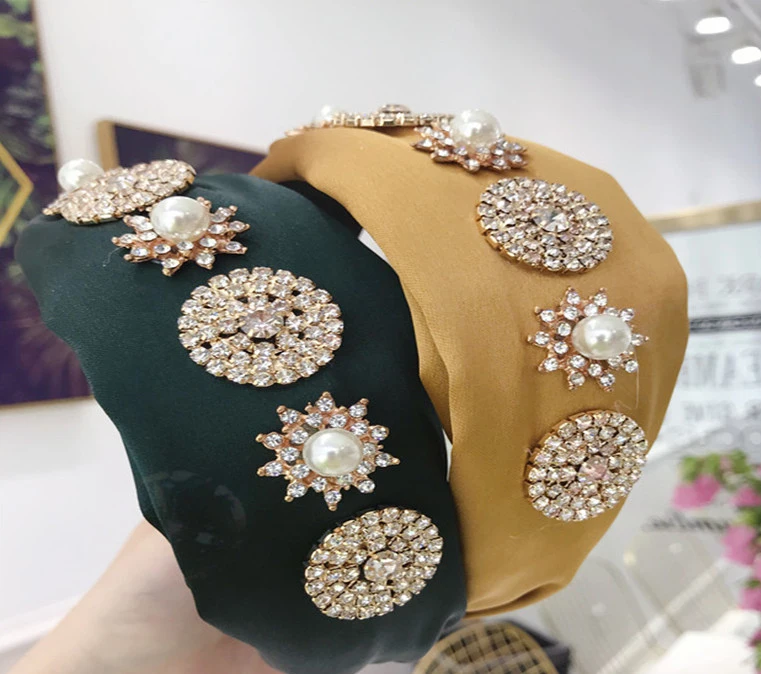 Модные женские винтажные горный хрусталь повязка на голову для девочки головные уборы с бисером женские милые аксессуары для волос ins элегантные повязки для волос