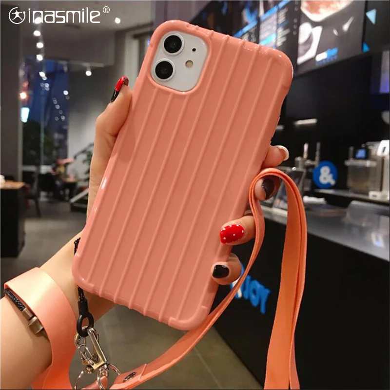 

Luxury Soft Phone Case For iphone 11 pro max X Xs max XR Case For iphone 11 7 8 6 6s plus Shockproof Back Cover hanging rope