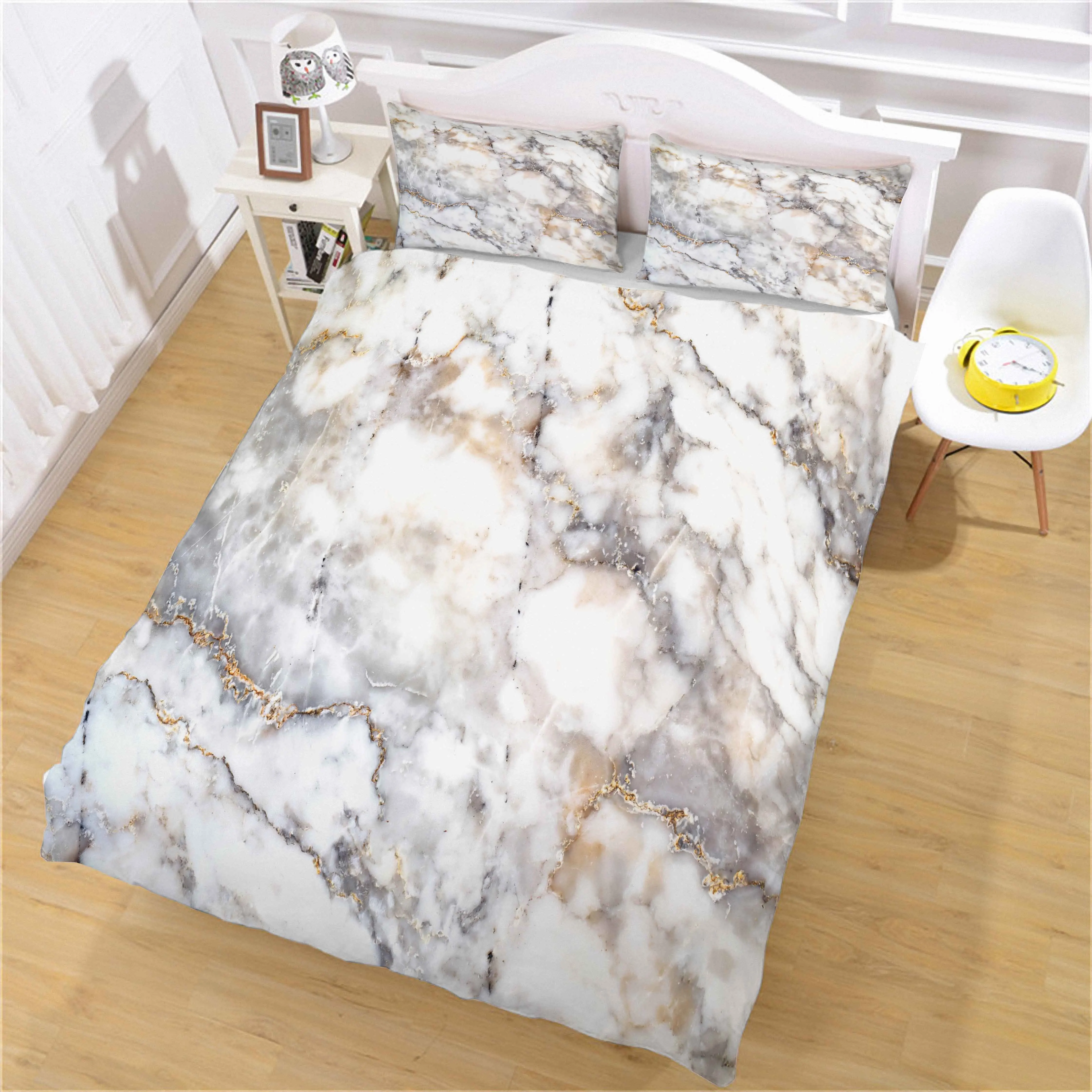 

BEST.WENSD Marble quilt set+pillowslip bedding cotton High grade soft 3d flat bed cover set king queen full bed set ropa de cama