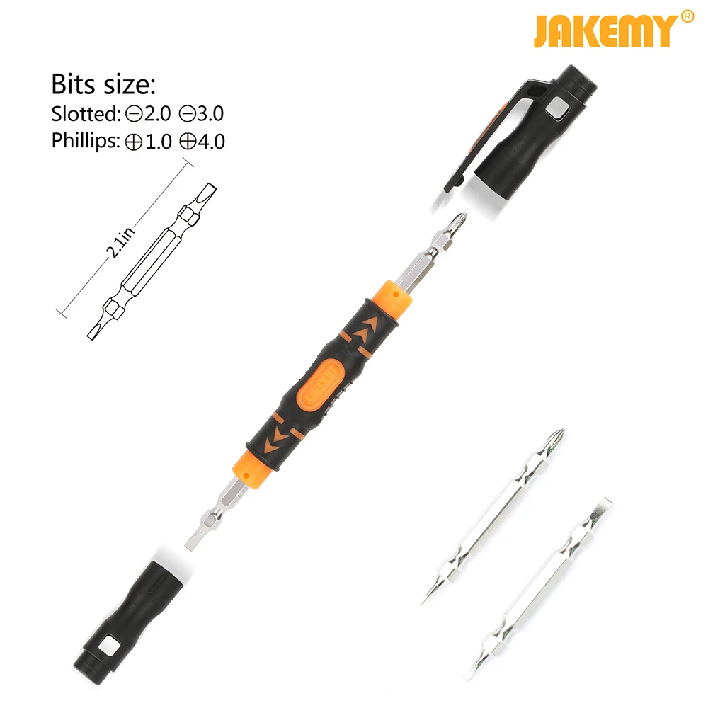 JAKEMY Portable 3 In 1 Double-head Bits Screwdriver Pen with Magnetic Two Way Slotted and Phillips Bits  DIY Repair Tool Kit