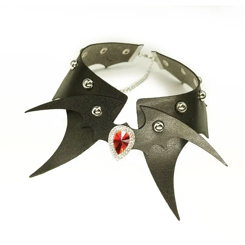 

Punk Lolita Bat Necklace Earrings Set Leather Black Gothic Choker Halloween Creepy Dark Accessories Women