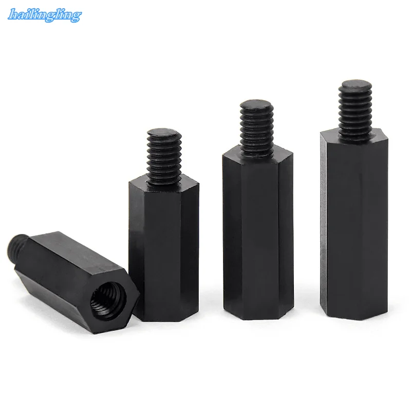 

50pcs M2/M2.5/M3/M4*L+6mm Thread Black Spacing Screw Plastic For PCB Motherboard Fixed Nylon Standoff Spacer Pillar