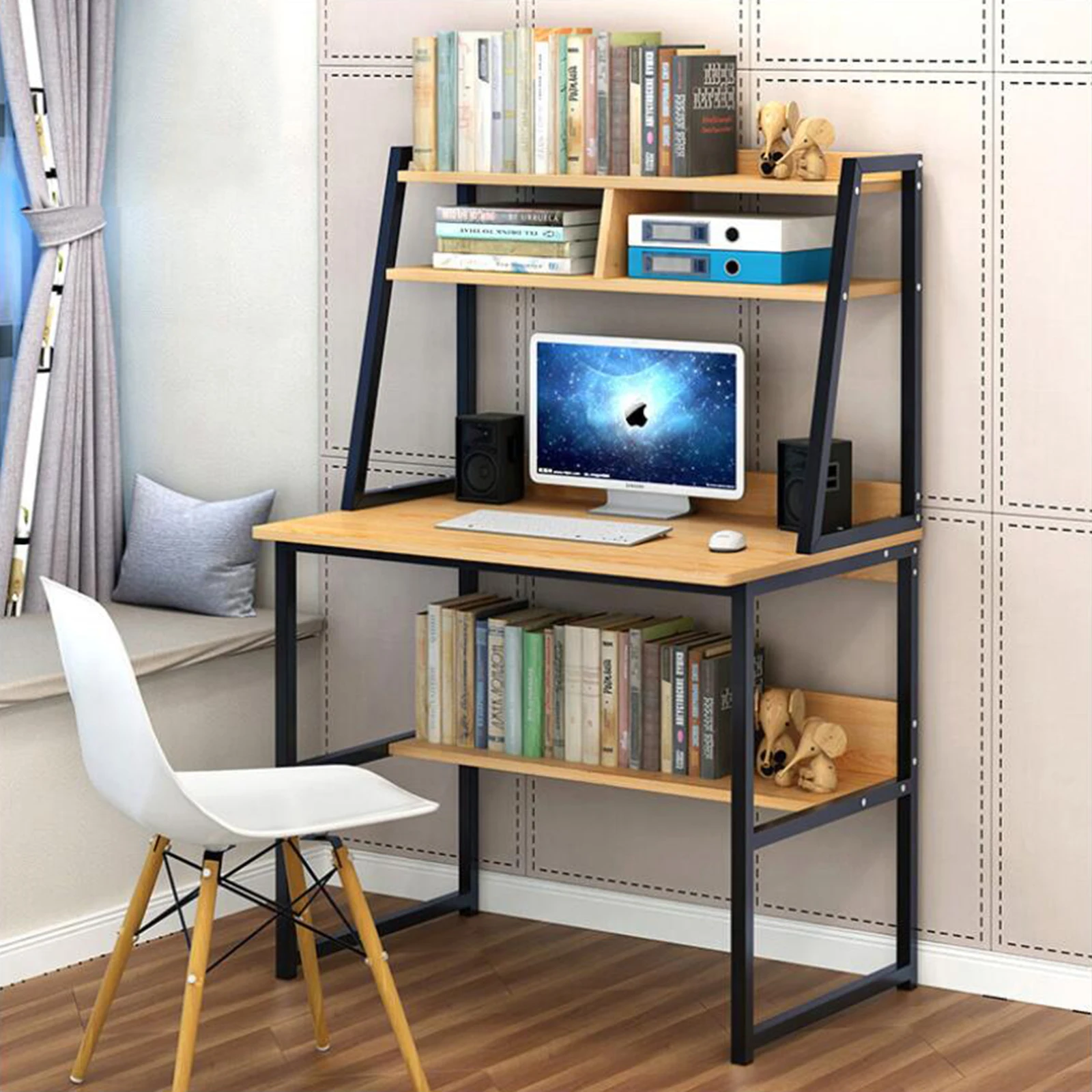 Corner Desk 4 Tier Shelves Computer PC Laptop Office Home Study Table Furniture