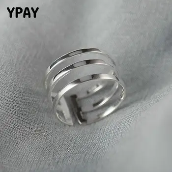 

YPAY Women Pure 925 Sterling Silver Ring 3 Layers with Open Cuff Adjustable Trendy style Rings Party Jewelry Accessory YMR470