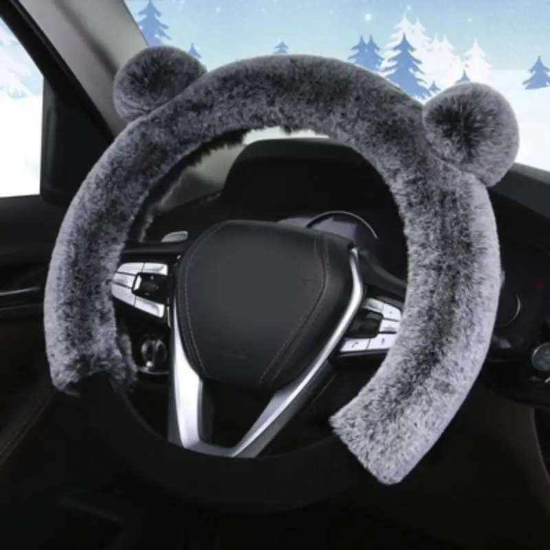 

1PCS Universal Winter Cute Steering Wheel Cover Warm Soft Plush Fluffy Steering Cover Plush Hand Brake Cover