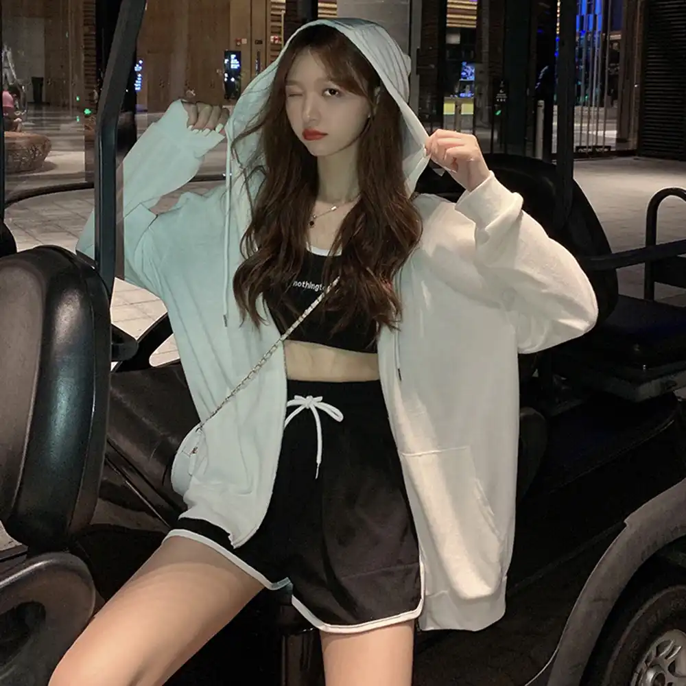 thin white zip up hoodie