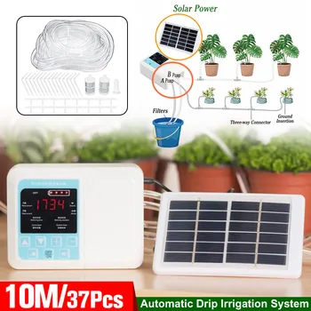 

2 Pump Intelligent Garden Automatic Watering Device Solar Energy Charging Potted Plant Drip Irrigation Water Pump Timer System
