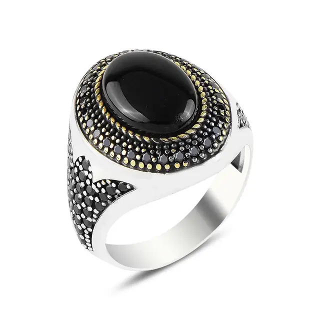 30 Styles Vintage Handmade Turkish Signet Ring For Men Women Ancient Silver Color Black Onyx Stone Punk Rings Religious Jewelry Style23