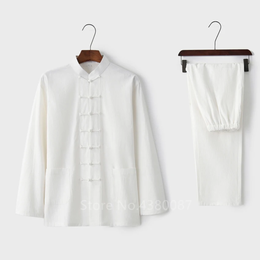 Chinese Traditional Clothing Set Man Summer Linen Buckle Kung Fu Shirt Oriental Retro Top Pants Tai Chi Breathable Uniforms