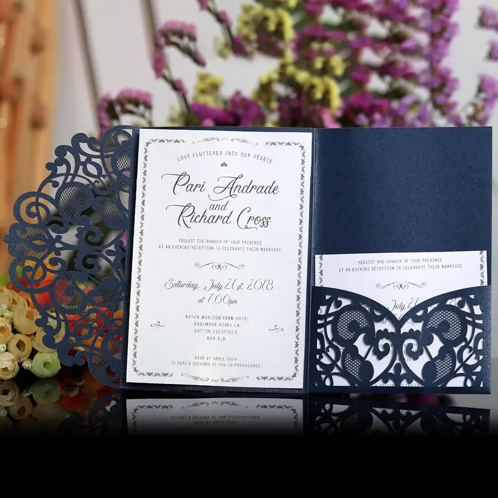  10pcs Invitation Cards Blue White Elegant Laser Cut Wedding Invitation Cards Greeting Card Business - 4.00059E+12