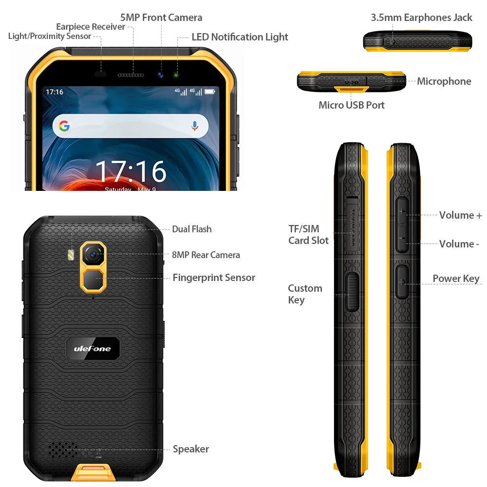 Ulefone Armor X7 Pro Android 10.0 Mobile Phone IP68 Waterproof Rugged Smartphone 4GB+32GB Quad Core 4G LTE Cellphone 4000mAh NFC
