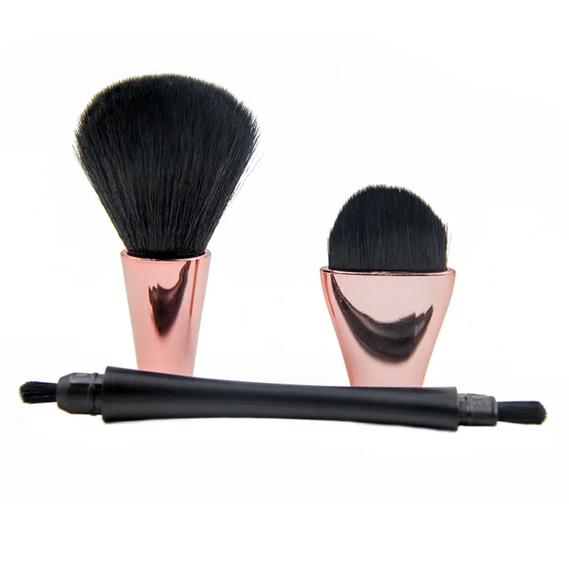 Black 4 in 1 Foundation Makeup Brushes Makeup Tool Eyebrow Eyeliner Powder Concealer Makeup Cosmetics Tools - Handle Color: Black