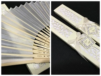 

(10 Pcs/Lot) Bridal shower Party Favor Luxurious Silk Fold hand Fan in Elegant Laser Cut Gift Box For wedding Gifts favors