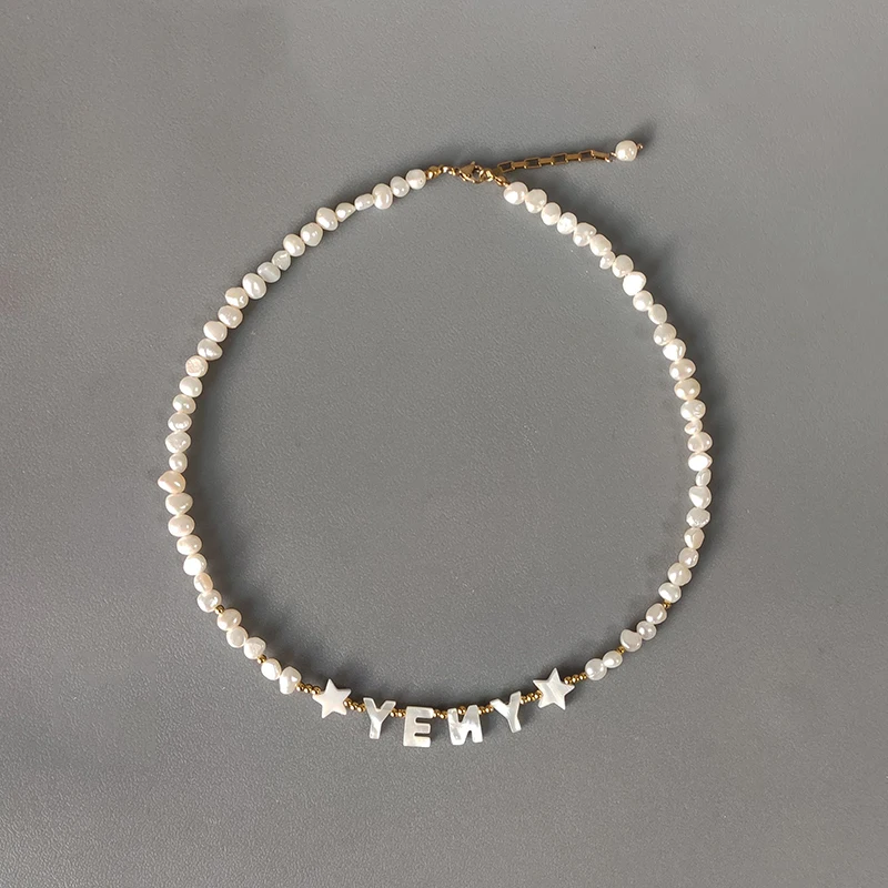 

Irregular Freshwater Pearl Beads Necklace Fashion Charm Stars Custom Name брелок 2020 Personalized Gift For Women naszyjnik