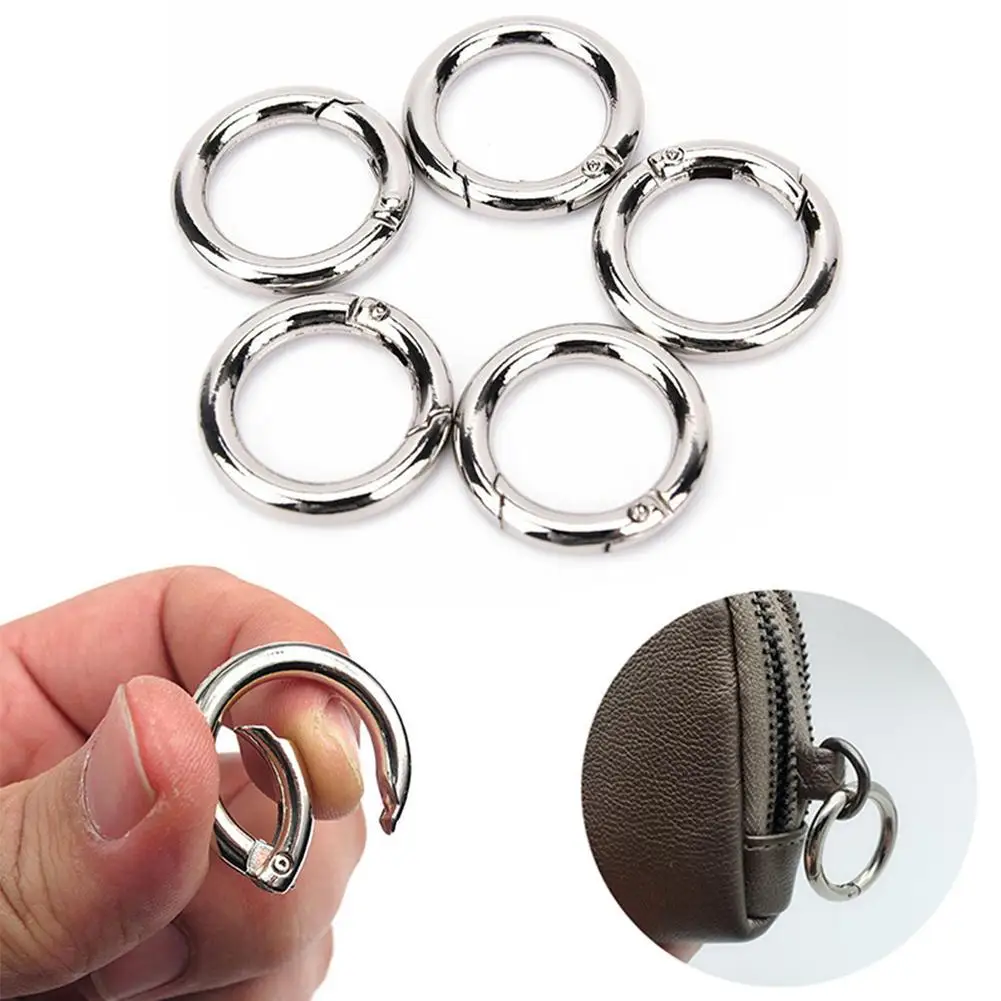 6x Mini Silber Kreis Runde Karabiner Frühling Snap Clip Haken Keychain Wander tB 