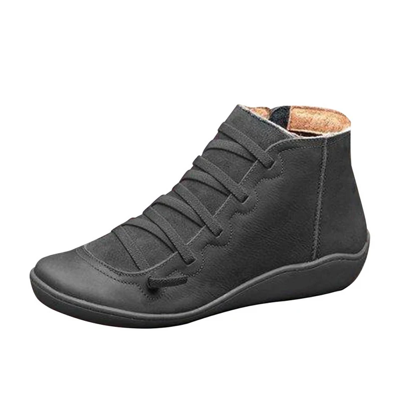 Г., осенняя женская обувь с боковой молнией удобные ботинки на плоской подошве женские полусапожки на молнии кожаные ботильоны - Цвет: gray