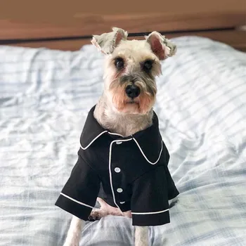 

British Style Thin Dog Pajamas Breathable Polyester Black Pet Coat Leisure Button Design Cat Dogs Clothes for Four Season S-XXL
