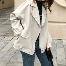 Faux Leather Jacket Women Casual PU Loose Motorcycle Jackets Female Streetwear Oversized Coat Korean Chic New Spring Autumn