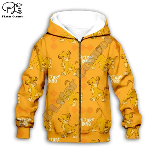 Kids zip hoodies Simba толстовки с капюшоном с изображением короля льва детские толстовки на молнии с 3D-принтом топ с длинными рукавами для мальчиков и девочек, штаны, Прямая поставка - Цвет: Kids zip hoodies