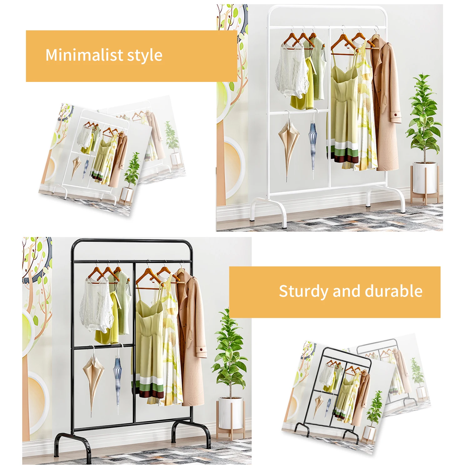  Bedroom Storage Clothing Rack Steel Rod Hanging Clothes Garment Rack Organizer Indoor Hanger 2 Hang - 4000469591558