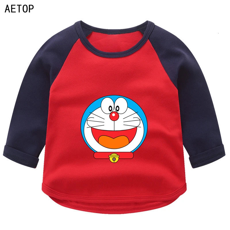 Doraemon, летние топы с круглым вырезом для мальчиков и девочек, цветная футболка с длинными рукавами Детская футболка с рисунком для малышей - Цвет: as picture