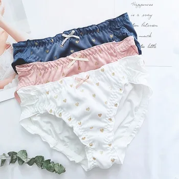 

Sexy Lace Women's Cotton Underwear Lingerie Fashion Underpants 2019 Milk Silk Satin Panties Love Cute Girl Low Waist Briefs