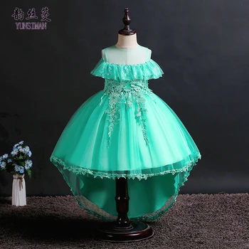 

2019 Kids Party Dresses for Girls 4 6 8 10 to 12 Years Pearls Green Red Lace Tail Princess Costume Children Evening Clothes 1A1A