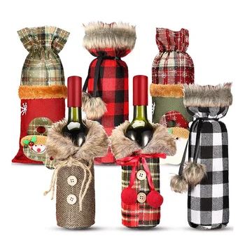 

6 Pieces Christmas Sweater Wine Bottle Cover Buffalo Plaid Wine Bottle Bags Snowman Santa Vintage Wine Bottle Present