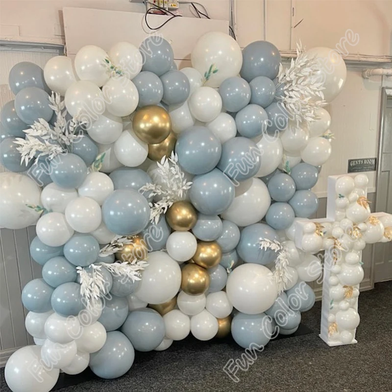

170pcs/set Doubled Light Blue Balloon Garland Arch Kits Latex White Happy Birthday Party Decoration Events Wedding Baby Shower
