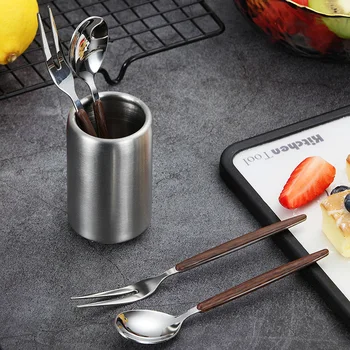 

Maiyuansu 304 Stainless Steel Tableware Plastic Handle Fruit Fork Dessert Spoon Set With Cutlery Container Kitchen Dinner Set