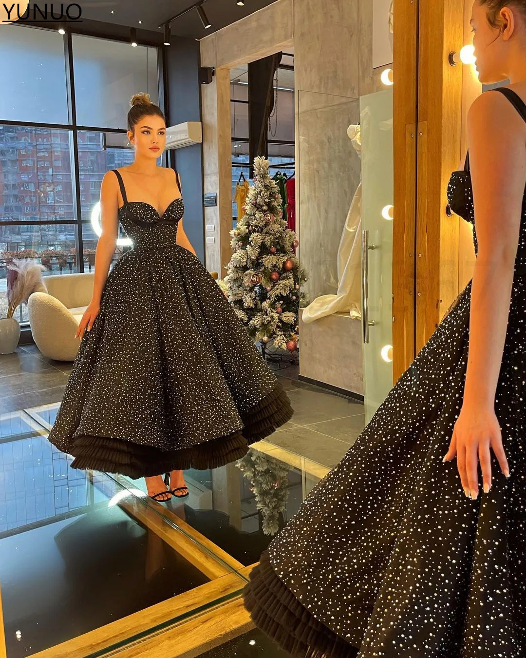 YUNUO 2022 Vintage Black Short Prom Dresses Sweetheart Sleeveless Pearls Evening Ball Gowns Ankle Length Party Cocktail Dress windsor prom dresses