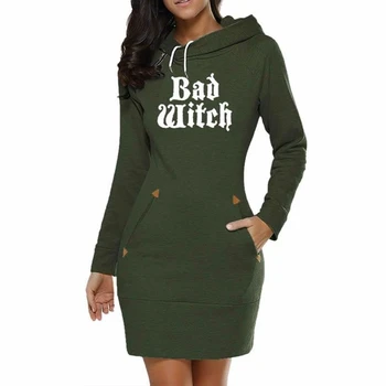 

Bad Witch Letters Print Hoodies For Women Long Dress Kawaii Hoodies Women Sweatshirt Femmes Sweatshirts Frauen Cotton