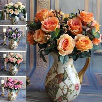 

Milan Realistic Bouquet 11 Heads Wedding Rose Artificial Silk Flower Bridal
