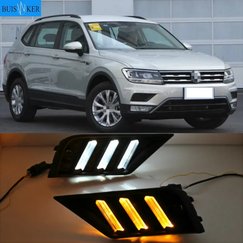 

Дневные ходовые огни с желтыми указателями поворота, противотуманные фары, 1 пара, для Volkswagen VW Tiguan 2017, 2018, 2019