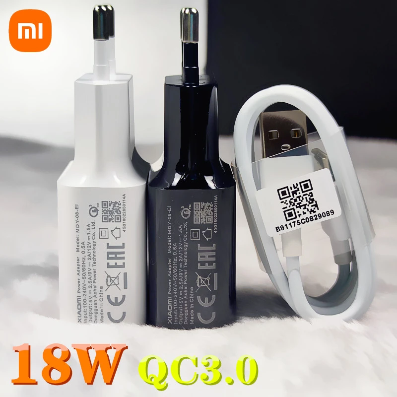 xiaomi charger 18W EU Fast charge power adapter Micro USB / Type C  Cable For mi 4c note 3 8 8SE 6 6X 5X 5s Mix 2 2S Max 2 9se usb quick charge 3.0