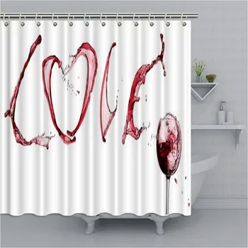 

Fashion Wine Shower Curtain Heart Shape with Spilling Red Wine Polyester Bathroom Curtain For Christmas Decor