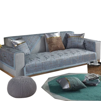 

1 Piece Living Room Non-slip Slipcover Modern Corner Sofa Cover Gray Green Brown Quilted Jacquard Chenille Sofa Cover