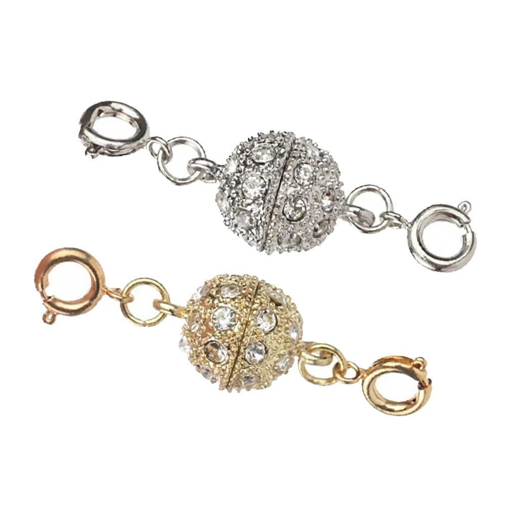 2 Sets Rhinestone Ball Shape Magnetic Clasp Converters Lobster Closure Necklace Bracelet Jewelry Making Findings