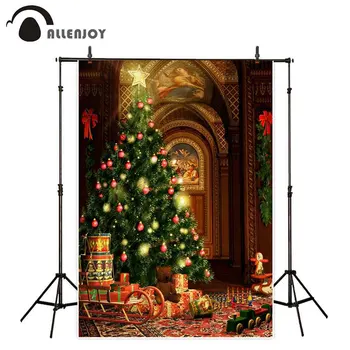 

Allenjoy photophone backgrounds Christmas tree winter gifts toy bear child indoor decor carpet backdrops fabric photobooth