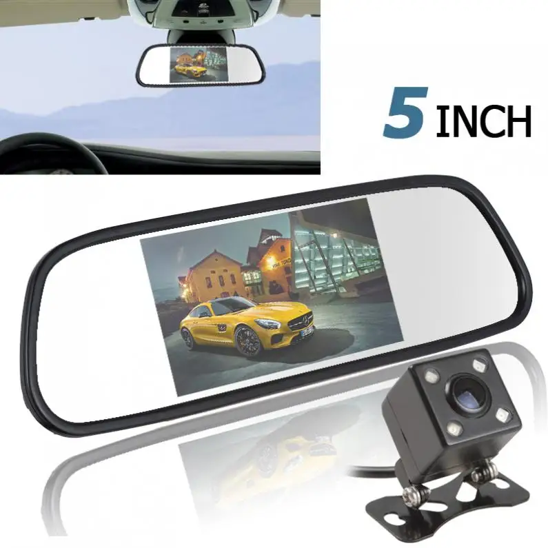 

480 x 272 5 Inch Color TFT LCD Screen Car Rear View Mirror Monitor + 420 TV Lines 170 Degrees Lens Night Vision Camera New