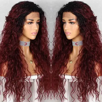 

BeautyTown Kinky Curly Futura Heat Resistant 1B Ombre Burg Women Daily Makeup Cosplay Wedding Party Synthetic Lace Front Wig