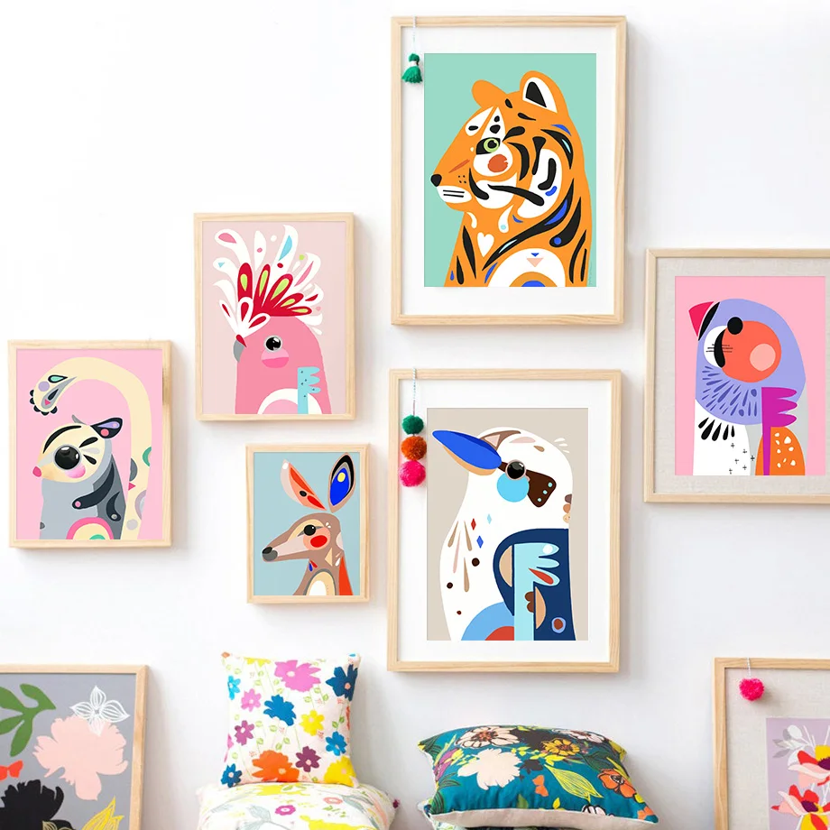 

Colorful Tigher Koala kangaroo Bird Swan Wall Art Canvas Painting Nordic Posters And Prints Wall Pictures For Living Room Decor