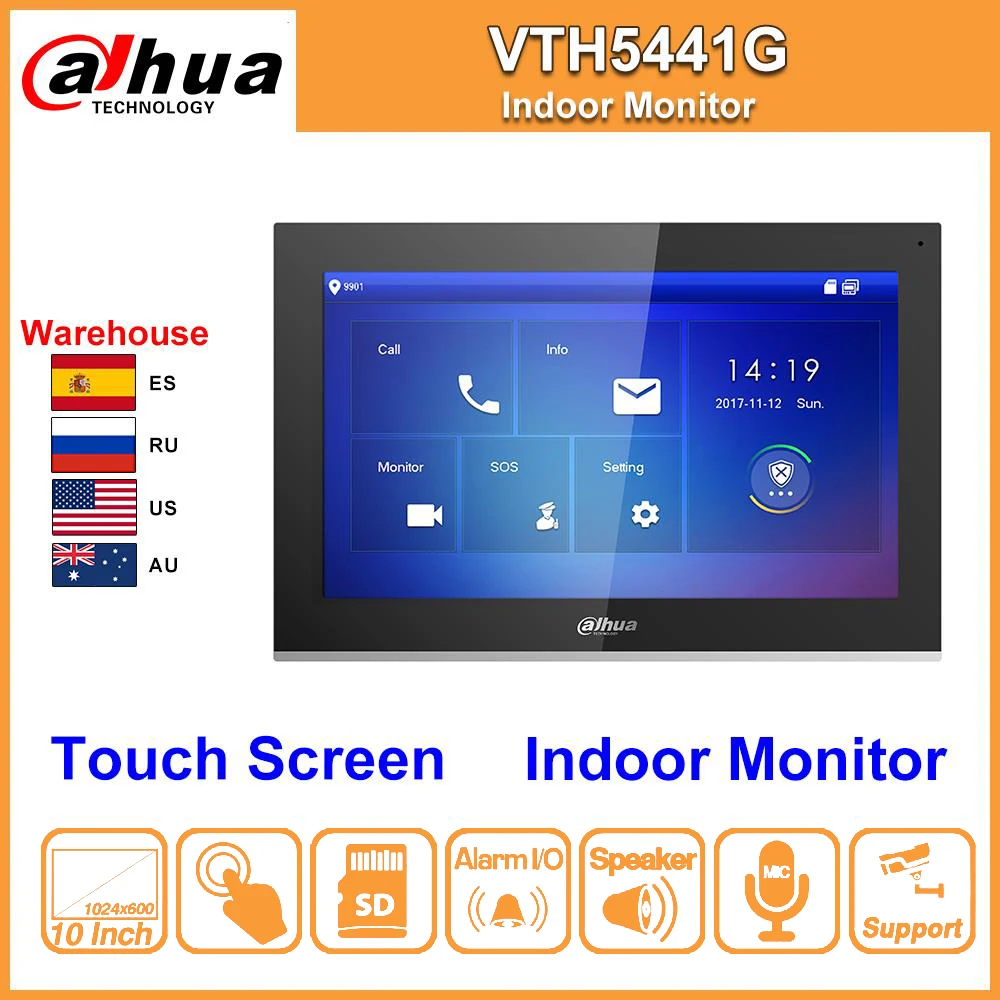 Original Dahua VTH5441G Indoor Monitor 10inch Touch Screen Color with alarm work with IP Video Intercom IPC Replace VTH1660CH