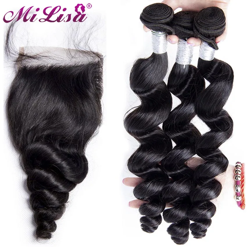 Mi Lisa Loose Wave Bundles With Closure 3 Bundles Brazilian Hair