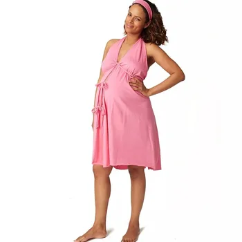 

Spring and Summer 2020 Maternity Dress New Solid Color Neck Deep V Strap Dress Europe and The United States Maternity Dress