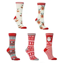 Christmas Mid Socks For Women Girls Funny Print Christmas Moose Tree Santa Claus Cute Cotton Lucky Socks