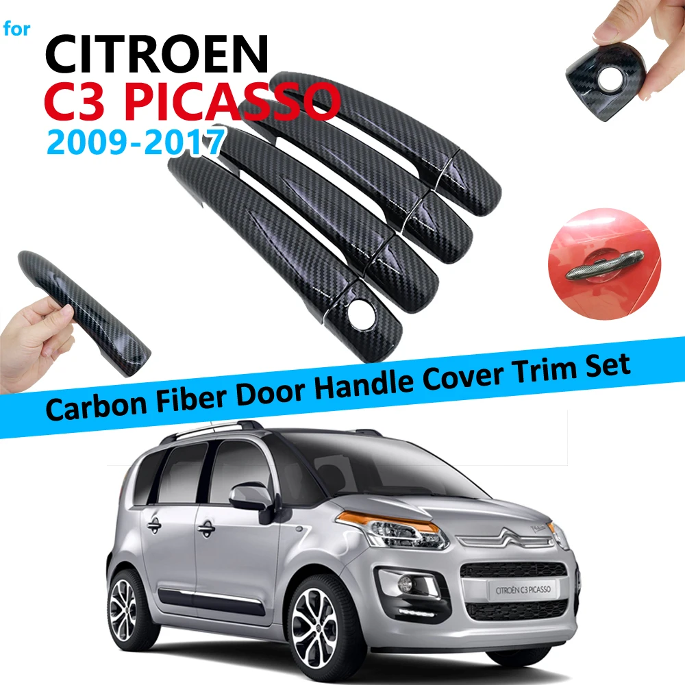 Комплект накладок на дверную ручку из углеродного волокна для Citroen C3 Picasso 2009 ~ 2017